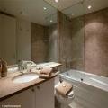 Bathroom with heated floors, limestone counter