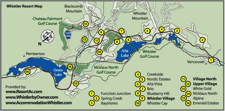 Whistler Accomodations Map - Whistler Blackcomb Resort BC Canada